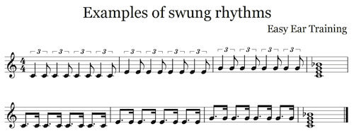 Examples of swung rhythms, in explicit notation