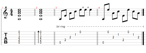 Example 1: Standard A minor chord, and three broken chord versions