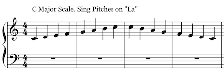 An example ear training exercise - the C Major scale. (Click to view in Noteflight)