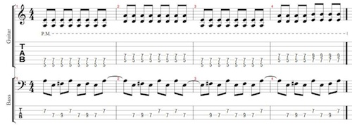 Rhythm part with a Dorian bassline beneath