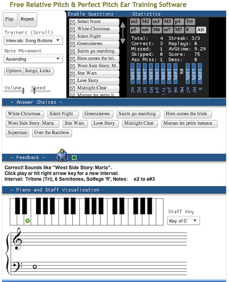 Use familiar reference songs to learn intervals with trainear.com