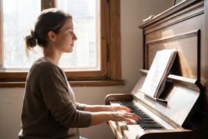 Calm, focused piano practice