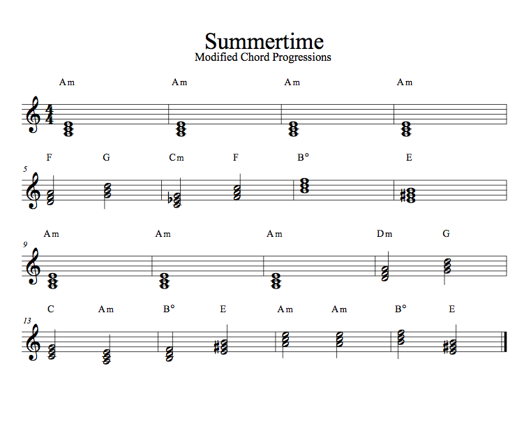 Minor Chord Progressions - Summertime Chords modified