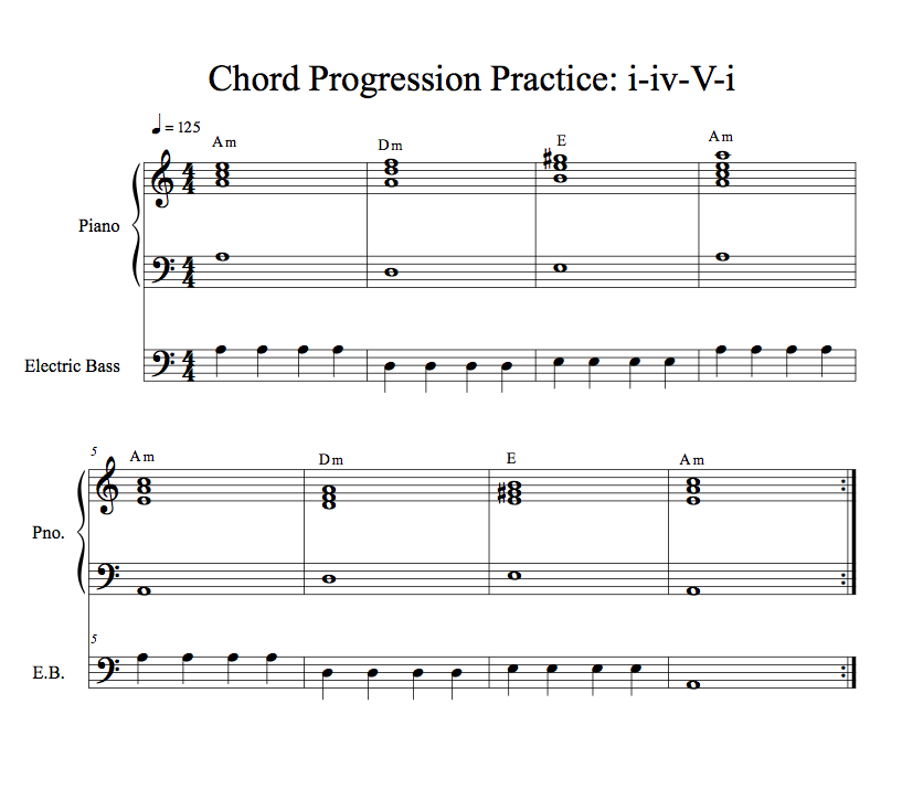 Minor chord progression practice i-iv-V-i