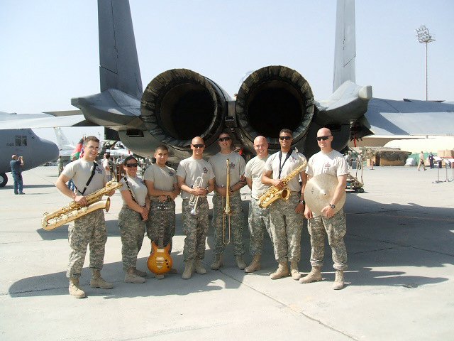 Trumpet, guitar, saxophone, trombone, guitar by fighter jet