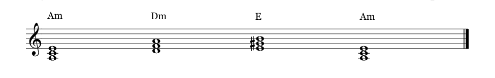 i-iv-V-i chord progression in A minor harmonic