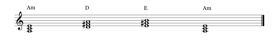 i-IV-V-i chord progression in A minor melodic