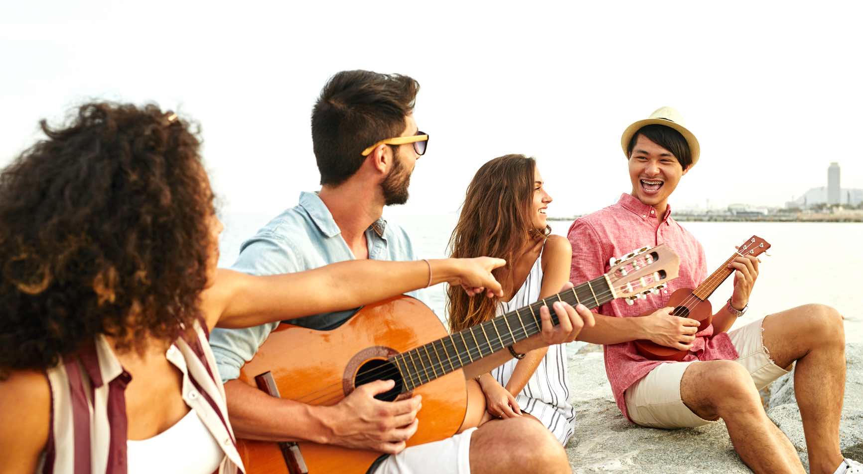 Young group enjoying music